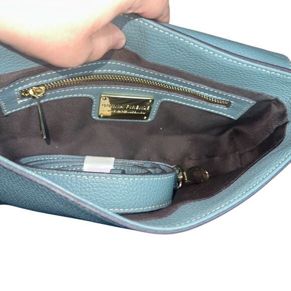 Davina Firenze Blue Pebbled Leather Shoulder Crossbody Bag Gold Buckle - Picture 8 of 10